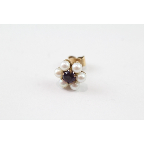 182 - 9ct gold amethyst and pearl posy earrings (2.4g)