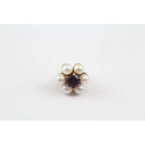 182 - 9ct gold amethyst and pearl posy earrings (2.4g)