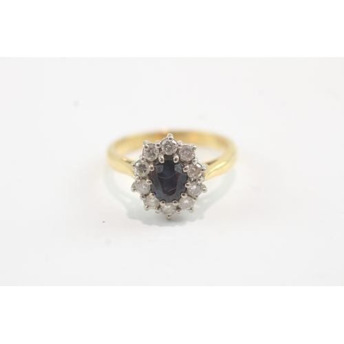 184 - 18ct gold diamond & sapphire cluster dress ring (5.2g) Size O