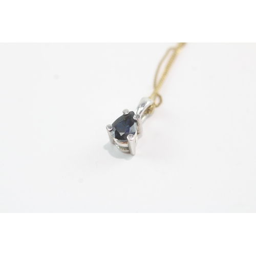 185 - 18ct gold sapphire single stone pendant necklace (2.9g)