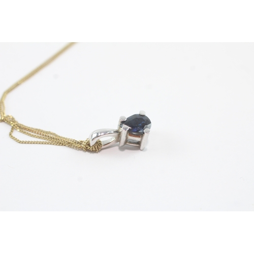 185 - 18ct gold sapphire single stone pendant necklace (2.9g)