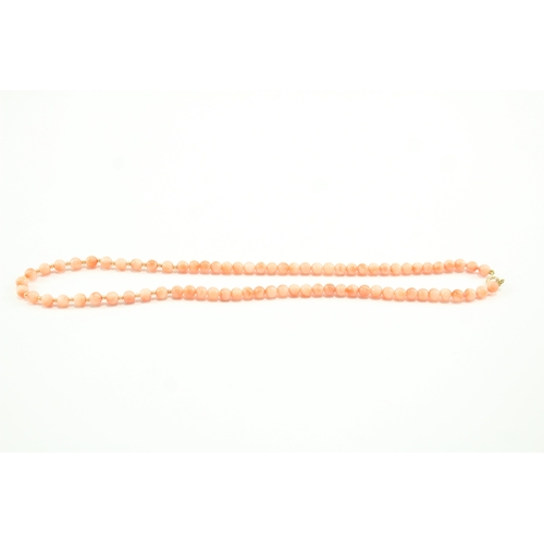 188 - 9ct gold clasped beaded coral necklace (12.2g)