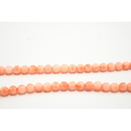 188 - 9ct gold clasped beaded coral necklace (12.2g)