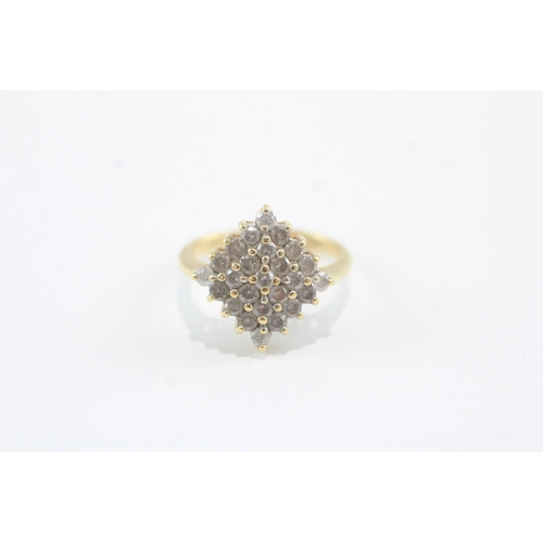 190 - 18ct gold diamond cluster cocktail ring (3.9g) as seen - misshapen Size L