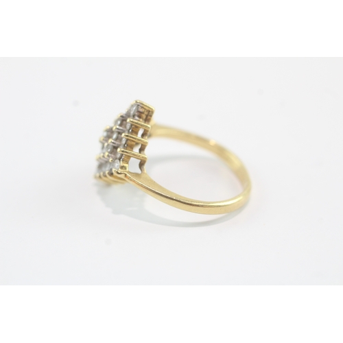 190 - 18ct gold diamond cluster cocktail ring (3.9g) as seen - misshapen Size L