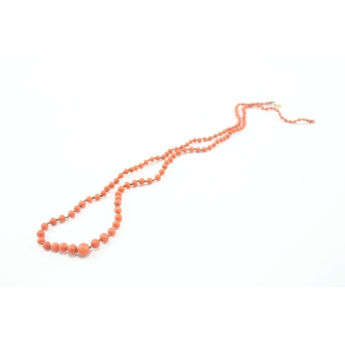 196 - 9ct gold beaded coral necklace (10.3g)