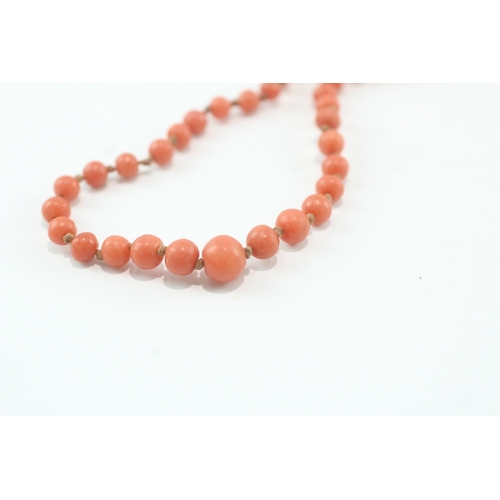 196 - 9ct gold beaded coral necklace (10.3g)