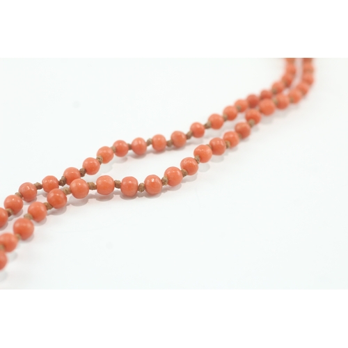 196 - 9ct gold beaded coral necklace (10.3g)