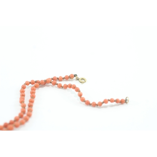 196 - 9ct gold beaded coral necklace (10.3g)