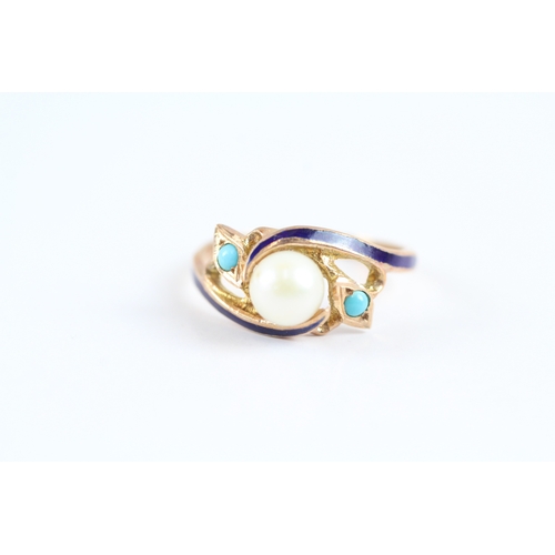 21 - 14ct gold glass, pearl and enamel ring (2.7g) Size N