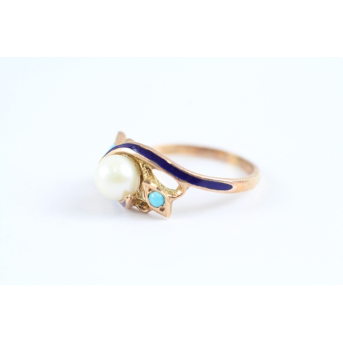 21 - 14ct gold glass, pearl and enamel ring (2.7g) Size N