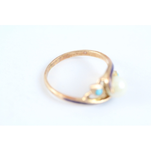 21 - 14ct gold glass, pearl and enamel ring (2.7g) Size N