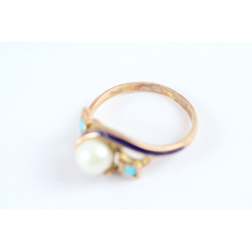 21 - 14ct gold glass, pearl and enamel ring (2.7g) Size N