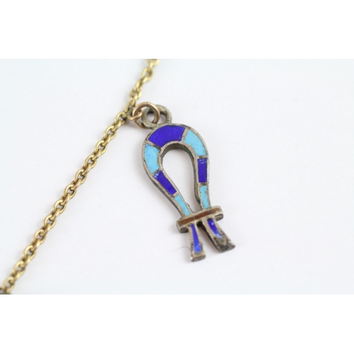 23 - 9ct gold and silver antique 1920's Egyptian revival necklace (8g)