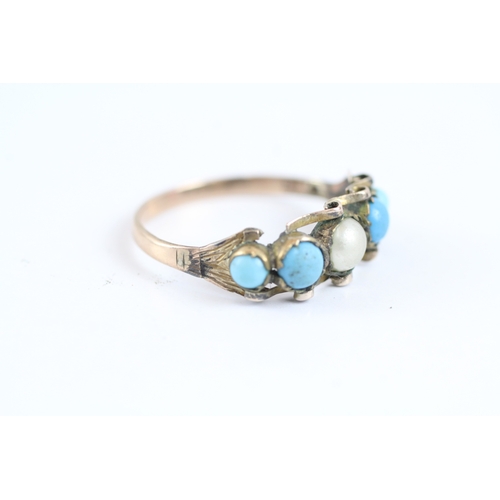 24 - 9ct gold antique pearl and blue glass five stone ring (1.8g) as seen  Size T