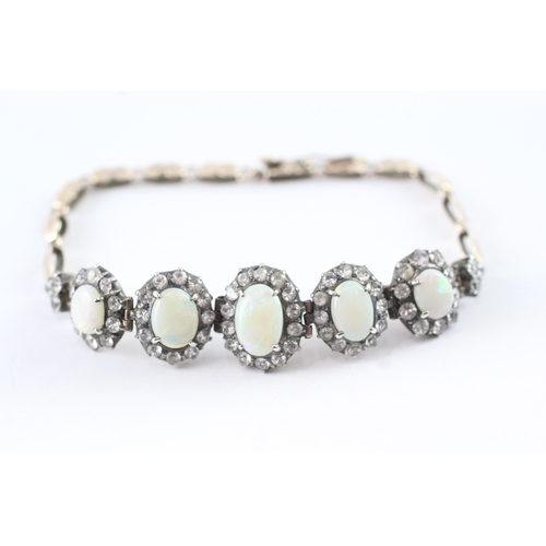 26 - 9ct gold & silver opal & white sapphire bracelet (10.2g)