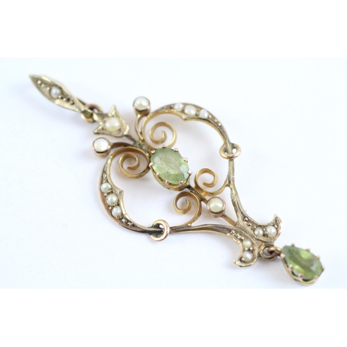 31 - 9ct gold split pearl & peridot lavaliere pendant (2.1g)