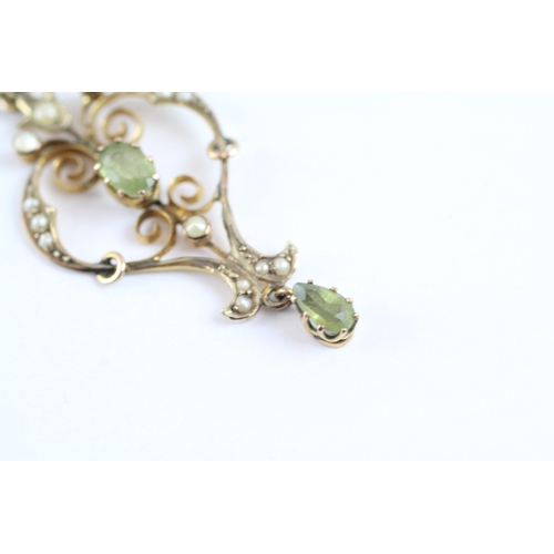 31 - 9ct gold split pearl & peridot lavaliere pendant (2.1g)