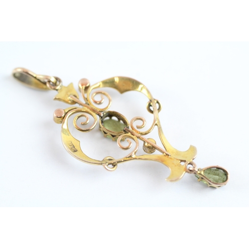 31 - 9ct gold split pearl & peridot lavaliere pendant (2.1g)