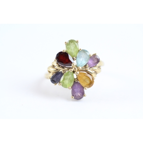 32 - 9ct gold multi-gemstone cluster ring (3.5g) Size M