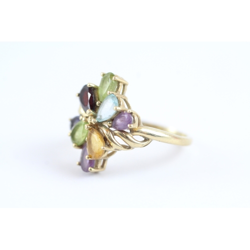 32 - 9ct gold multi-gemstone cluster ring (3.5g) Size M