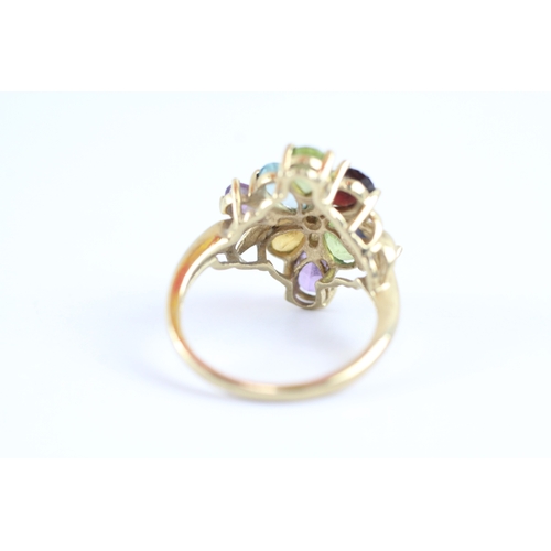 32 - 9ct gold multi-gemstone cluster ring (3.5g) Size M