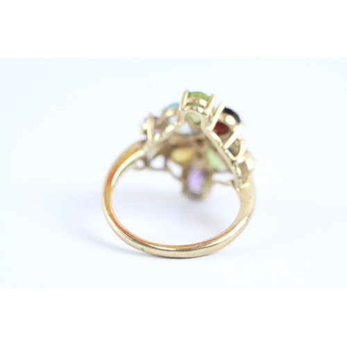 32 - 9ct gold multi-gemstone cluster ring (3.5g) Size M