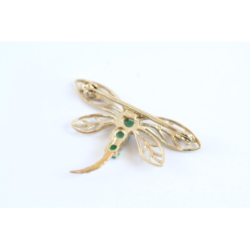 34 - 9ct gold emerald & diamond dragonfly brooch (1.3g)