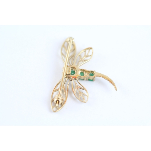 34 - 9ct gold emerald & diamond dragonfly brooch (1.3g)