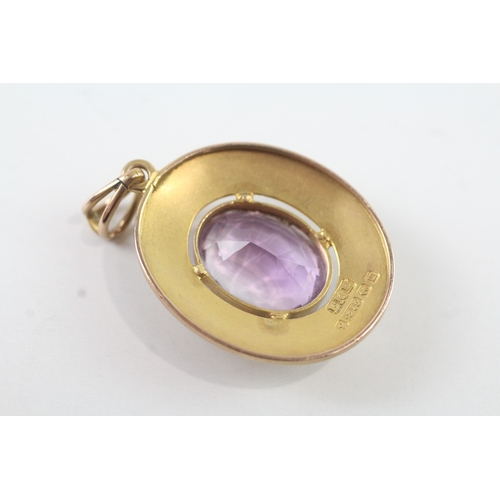 45 - 9ct gold arts & crafts amethyst & seed pearl pendant (3.8g)