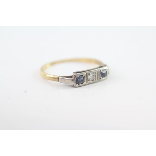 62 - 18ct gold + platinum sapphire & diamond trilogy dress ring (1.7g) Size P 1/2