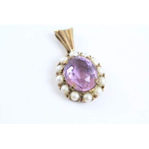 85 - 9ct gold pearl & amethyst pendant (3.2g)