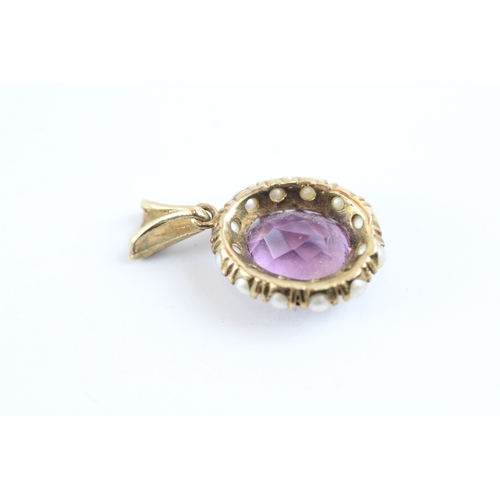 85 - 9ct gold pearl & amethyst pendant (3.2g)