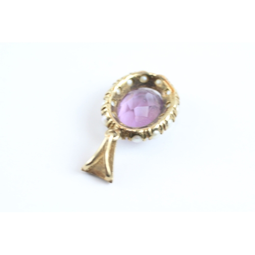 85 - 9ct gold pearl & amethyst pendant (3.2g)