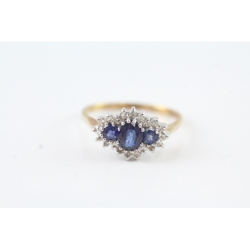 89 - 9ct gold vintage sapphire & diamond cluster ring (2.6g) Size R 1/2