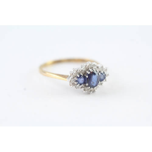 89 - 9ct gold vintage sapphire & diamond cluster ring (2.6g) Size R 1/2