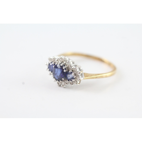 89 - 9ct gold vintage sapphire & diamond cluster ring (2.6g) Size R 1/2