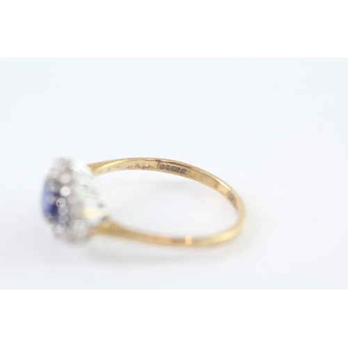 89 - 9ct gold vintage sapphire & diamond cluster ring (2.6g) Size R 1/2