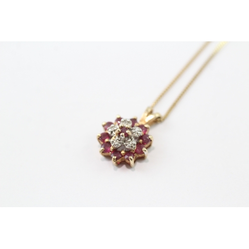 95 - 9ct gold vintage diamond and ruby set pendant necklace (2.4g)