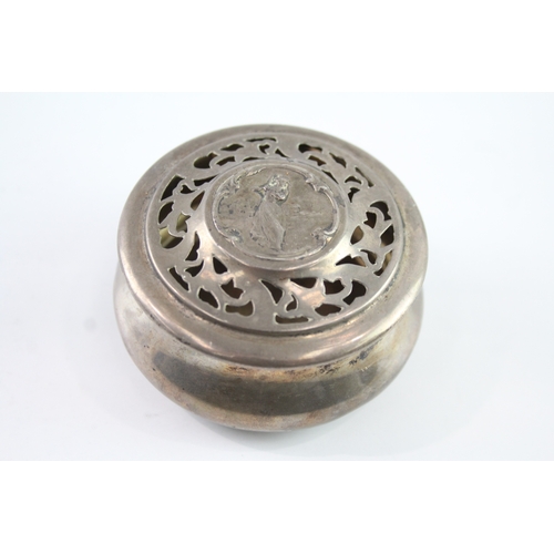 303 - Antique Victorian 1898 London Sterling Silver Figural Detail Trinket Box (70g)