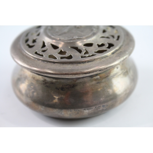 303 - Antique Victorian 1898 London Sterling Silver Figural Detail Trinket Box (70g)