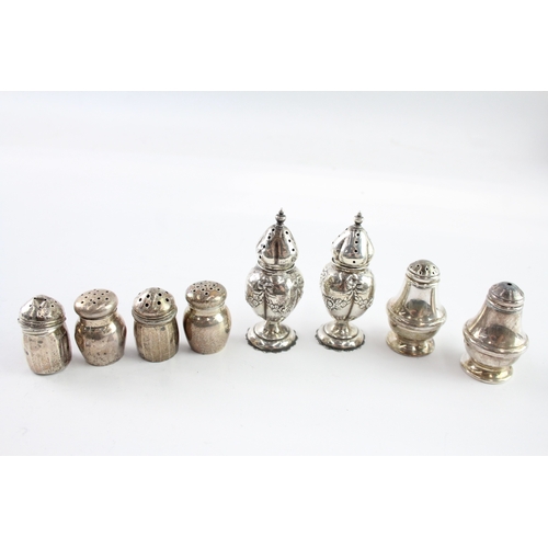 304 - 8 x Antique / Vintage .925 Sterling Silver Small Salt / Pepper Shakers (85g)