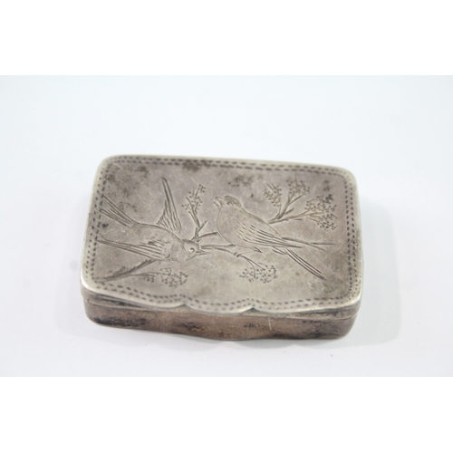 312 - Antique Hallmarked 1912 Birmingham Sterling Silver Snuff Box w/ Bird Detail 12g