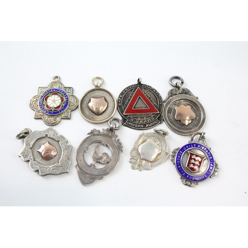 314 - 8 x Antique / Vintage Hallmarked .925 Sterling Silver Fobs / Medallions (59g)