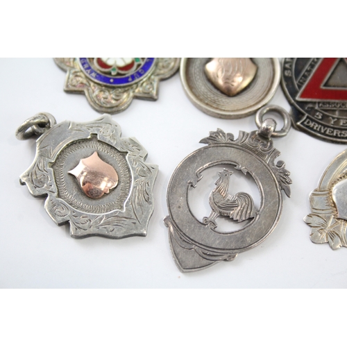 314 - 8 x Antique / Vintage Hallmarked .925 Sterling Silver Fobs / Medallions (59g)