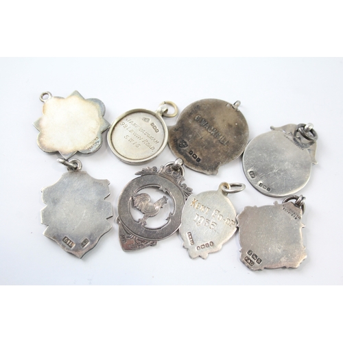 314 - 8 x Antique / Vintage Hallmarked .925 Sterling Silver Fobs / Medallions (59g)