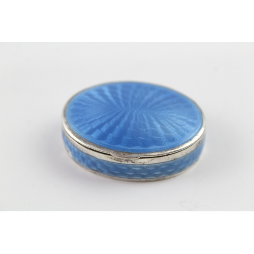 319 - Vintage Stamped .935 Silver Blue Guilloche Enamel Patch / Pill Box (30g)