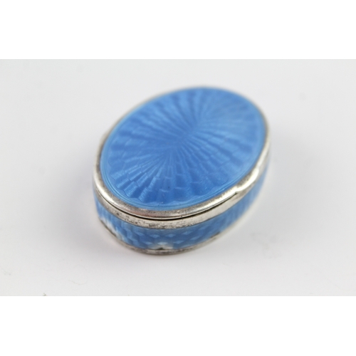 319 - Vintage Stamped .935 Silver Blue Guilloche Enamel Patch / Pill Box (30g)