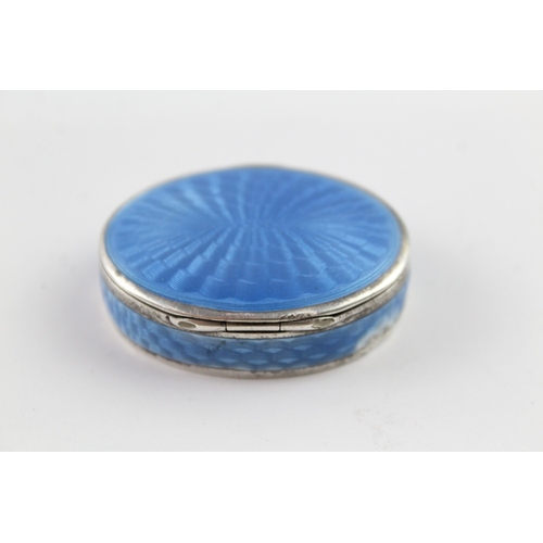 319 - Vintage Stamped .935 Silver Blue Guilloche Enamel Patch / Pill Box (30g)