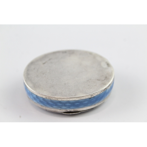 319 - Vintage Stamped .935 Silver Blue Guilloche Enamel Patch / Pill Box (30g)